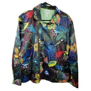 CHICO'S floral lined zip jacket multicolored sz 3 ( XL)  long sleeve